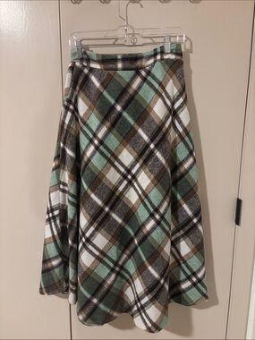Plaid Midi Skirt in Green and Brown
